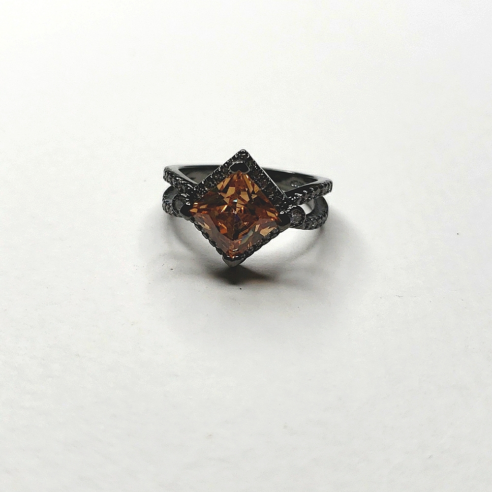 * silver designer Peach Diamante Halo ring